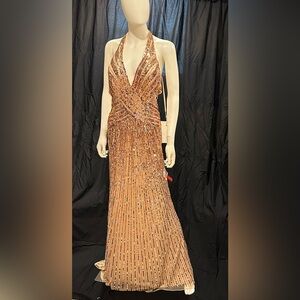 Mac Duggal Sequin Sequin Gown Rose Gold